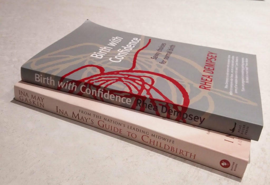 photo of books titled 'birth with confidence by Rhea Dempsey' and 'Ina May's Guide to Childbirth'